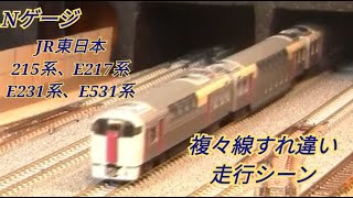【Nゲージ】JR東日本215系、E217系、E231系、E531系 ②＜複々線すれ違い走行シーン＞