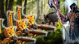 Cat With A Gun Hunts A Pig....