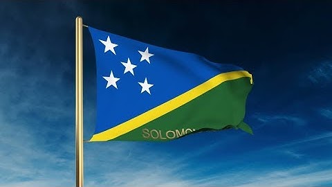 4K Solomon Islands flag slider style with title. Waving in the wind with cloud background animation