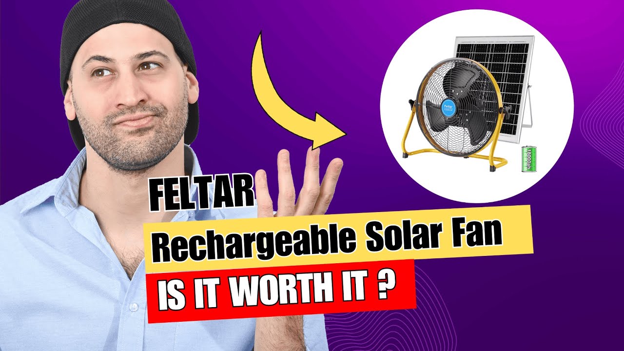 16 Inch Portable Rechargeable Solar Desk/Floor Fan: 18000mAh Battery, 30W Solar Panel