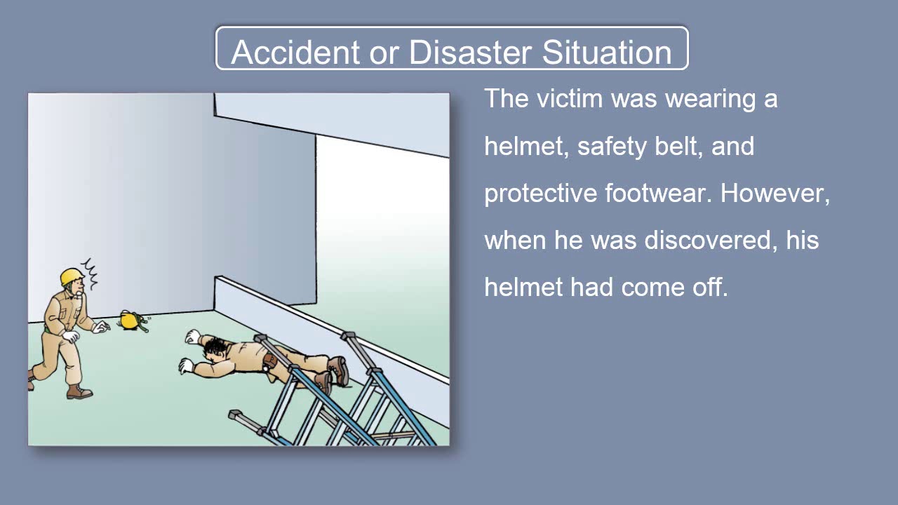 Examples of typical workplace accidents/Falling/Fall while repairing framework on a portable work