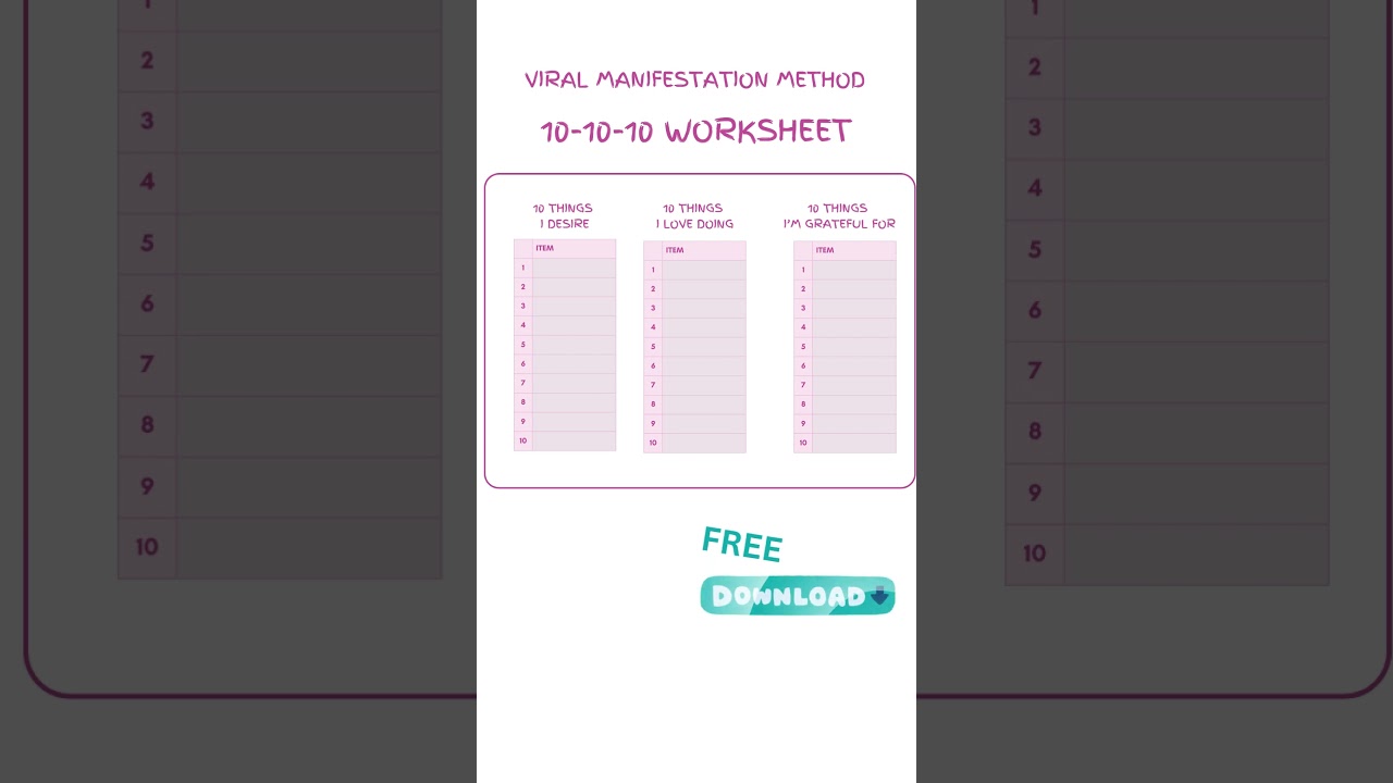 VIRAL: 100% Working. The 10 10 10 Method. Manifestation / affirmation technique. Dowload worksheet