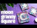 How to crochet a moon granny square part of a set with a sun and star