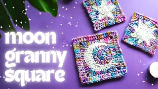how to crochet a moon granny square (part of a set with a sun and star!)