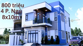 Mẫu nhà biệt thự 2 tầng hiện đại 8x10m giá 800 triệu