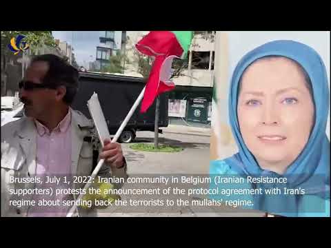 Brussels, July 1, 2022: Iranian Resistance supporters protest the deal with Iran's regime.