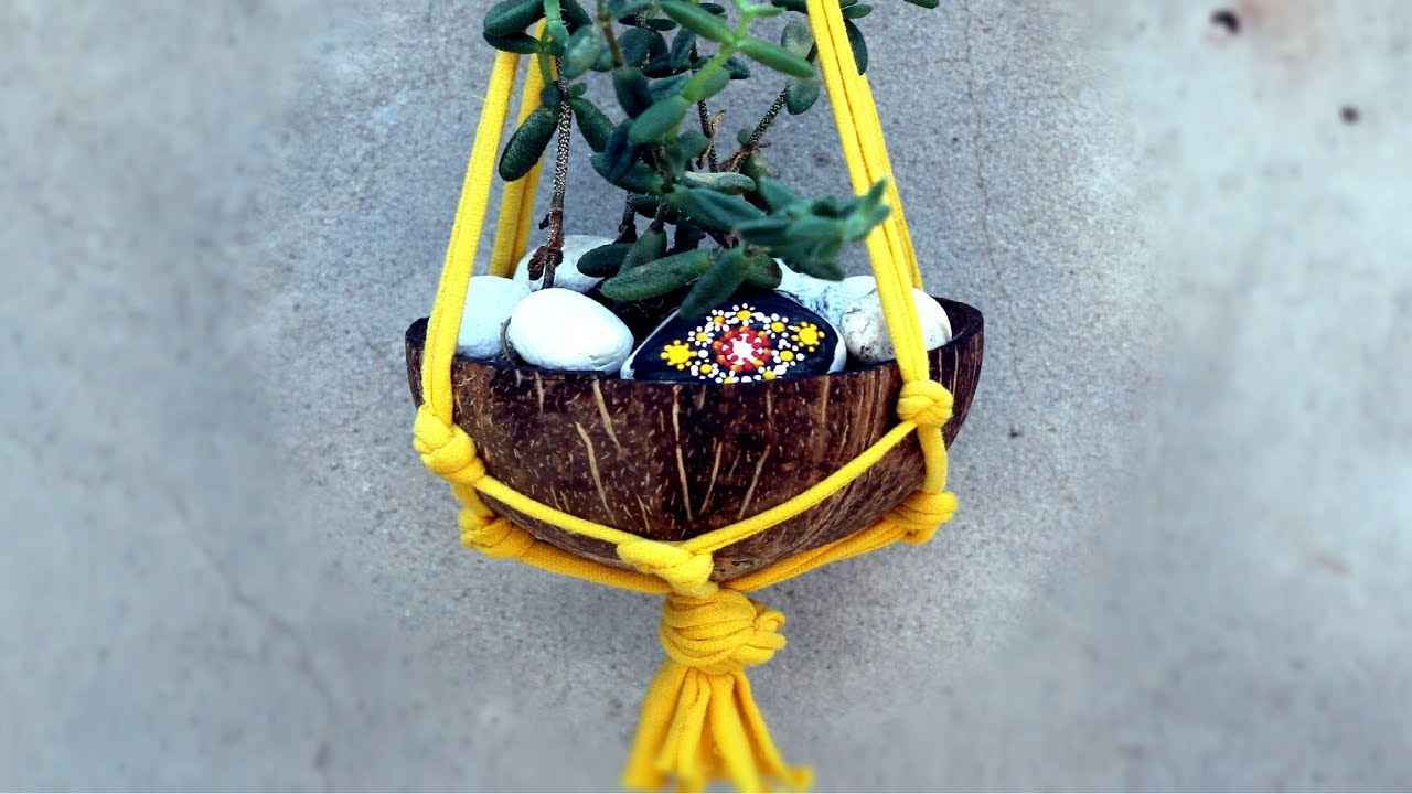 Suporte para planta, de Camiseta Velha - Macramê facil - DIY Feito a Mão