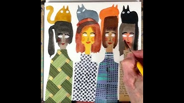How to Paint and Cut Paper Women with Cute Cat Hats