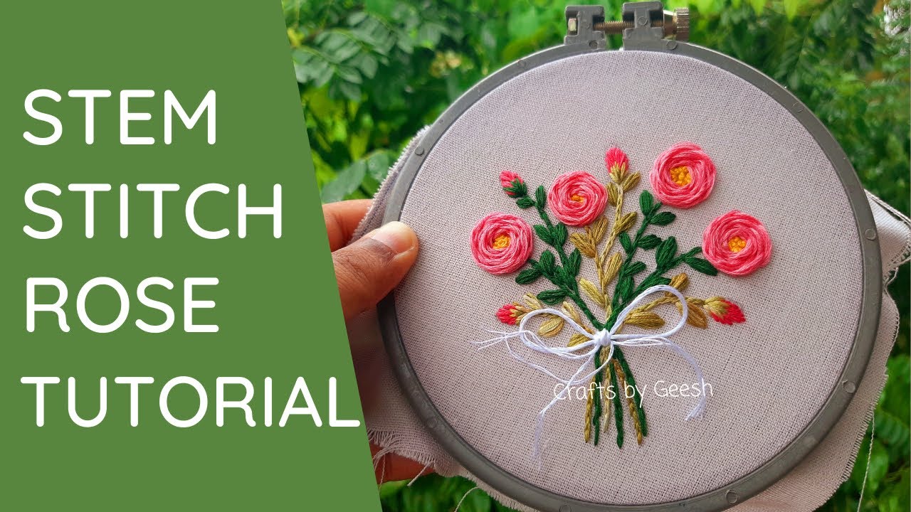 Stem Stitch Flower Rose Tutorial - Hand embroidery Lesson 39