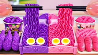 Pink vs Purple Food Battle How To Make Miniature Buldak Noodles Tina Mini Cooking