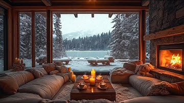 Snowfall at Cozy Winter Cabin Ambience ❄️ Slow Piano Music & Fireplace Sounds for Relaxation