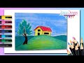Cómo dibujar un Paisaje (casa) con acuarela - dibujos fáciles paso a paso