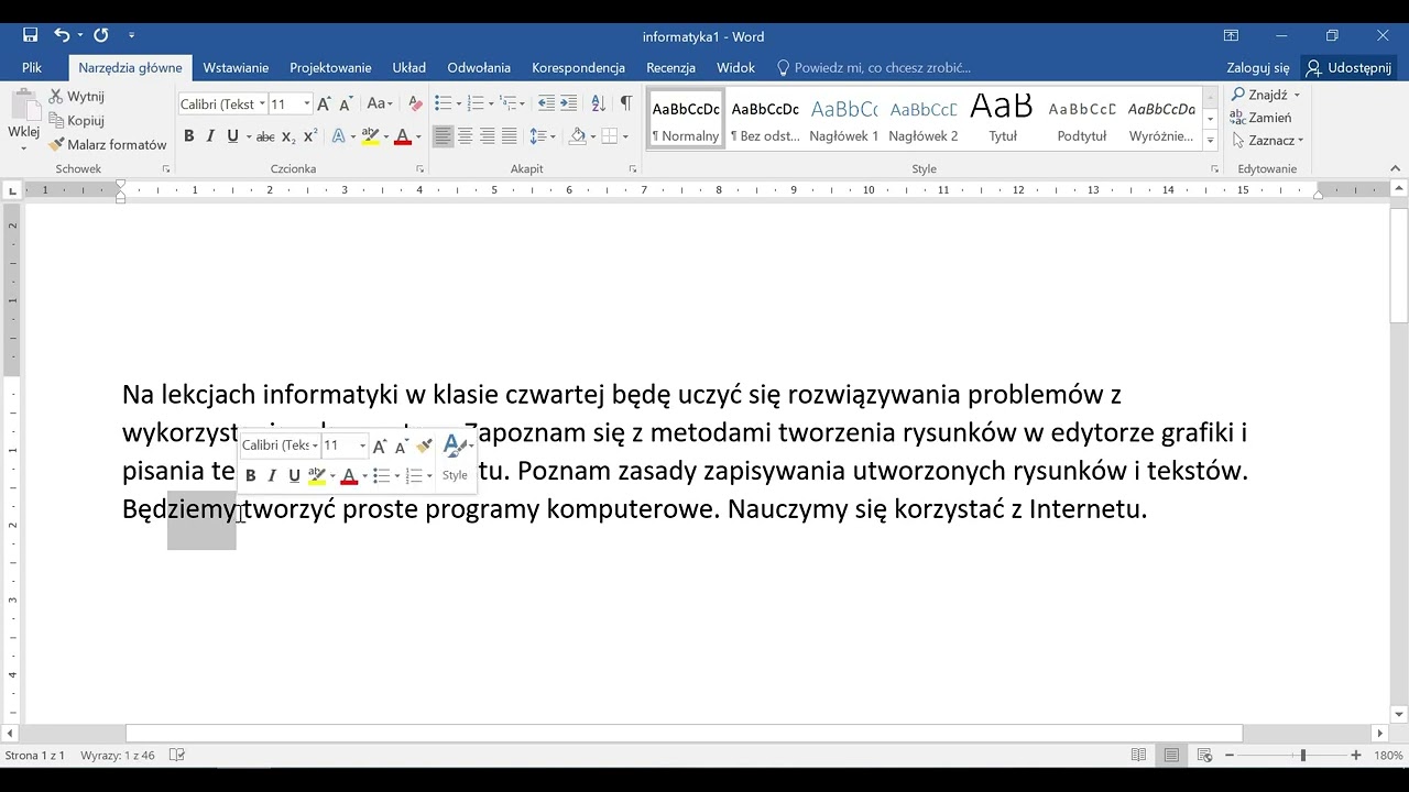 Word cw3 Poprawiamy tekst i zapisujemy dokument tekstowy w pliku YouTube