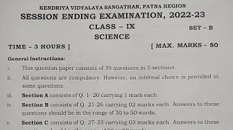 Kendriya Vidyalaya Class 9 Science Final Exam Question Paper 2022-2023 | #namasteidea