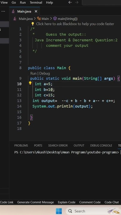 Guess the Output in java(Increment & Decrement) #java #coding #shorts # ...