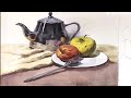 Teacher paints a still-life with watercolor