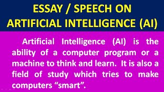 Essay on Artificial intelligence | Speech | Essay Writing on Artificial Intelligence | in English