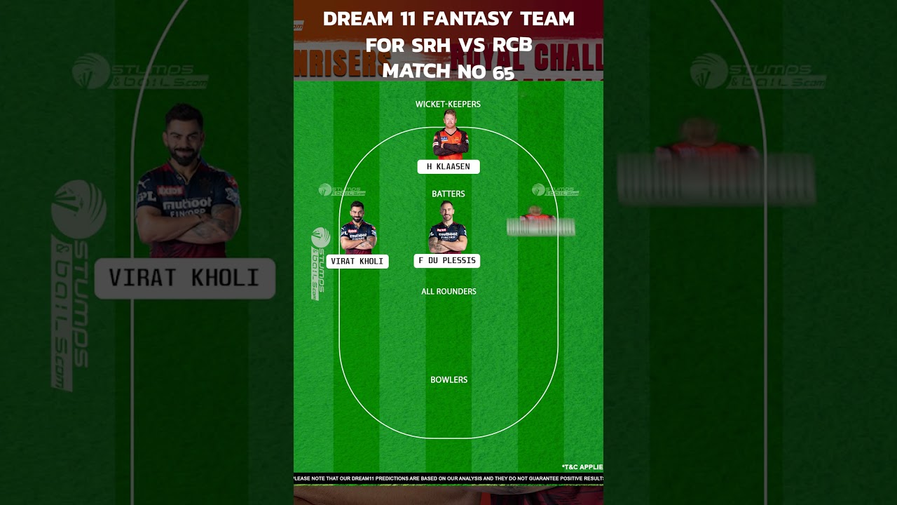 SRH vs RCB Dream11 Prediction Today Match - TATA IPL 2023 Match 65|  SRH vs RCB Dream11 Team Today