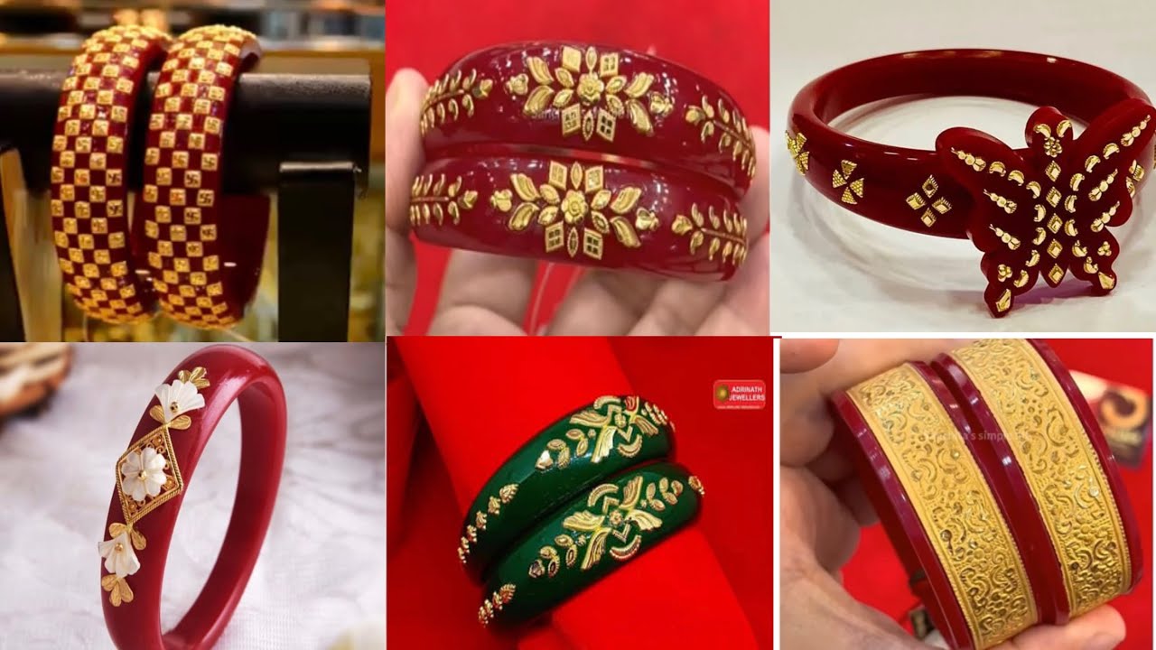 Buy Brass Sankha Pola Bangles for Women (Gold, Red) at Amazon.in