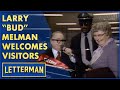 Larry bud melman welcomes visitor at nycs port authority  letterman