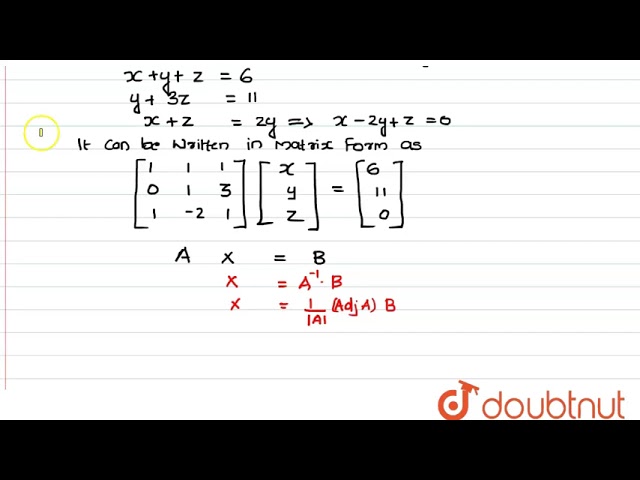 Solve System Of Linear Equations Using Matrix Method 2x Y Z 1 X 2y Z 3 2 3y 5z 9 Youtube