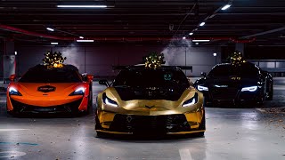 9INE Christmas Video | Gold Chrome Corvette C7 Z06, McLaren 570s, R8 V10 | 4K