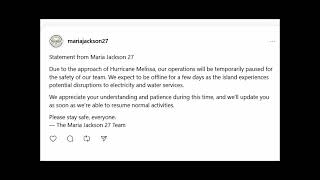 Statement From Maria Jackson 27 Regarding Hurricane Melissa