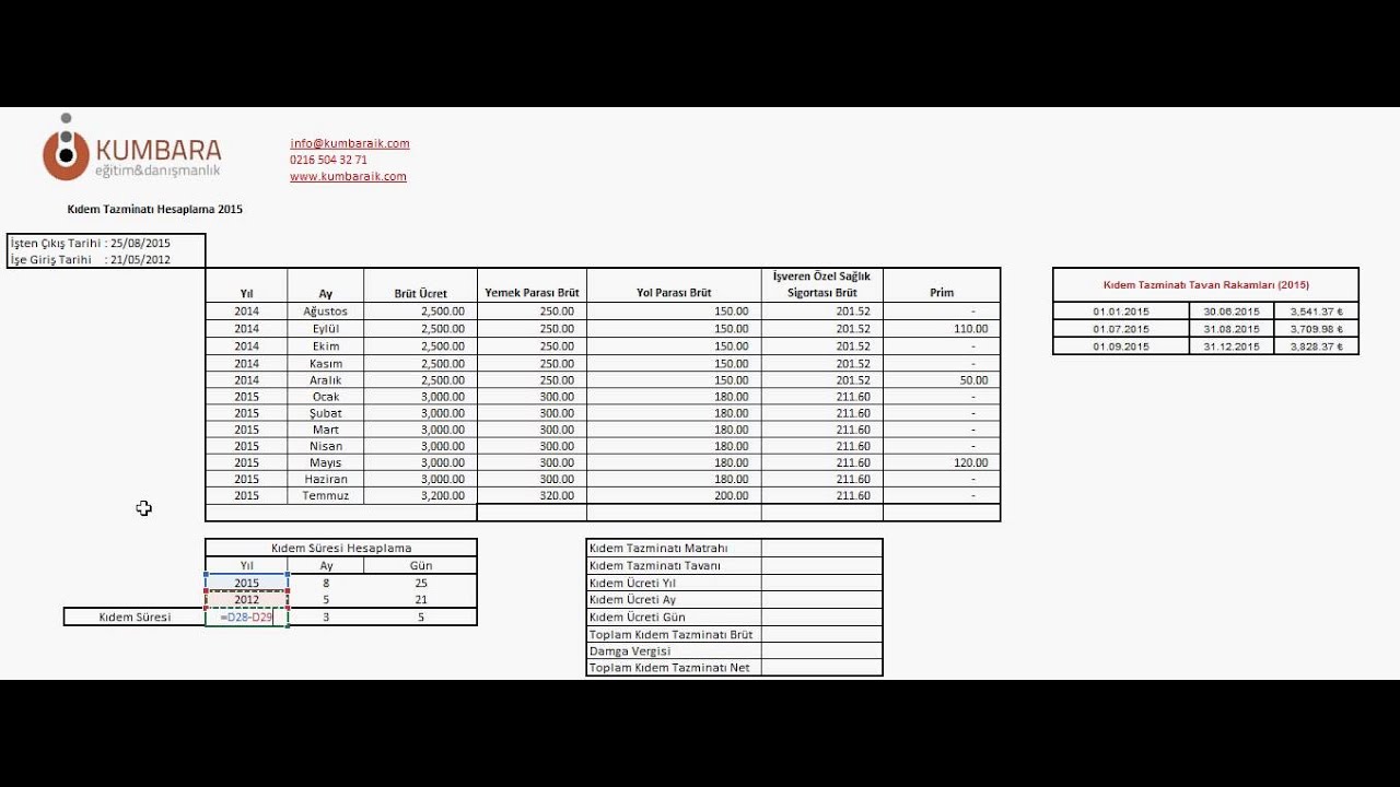 Kıdem ve ihbar tazminatı hesaplama excel tablosu Hakkında Kıdem ve ihbar tazminatı hesaplama excel tablosu Hakkında