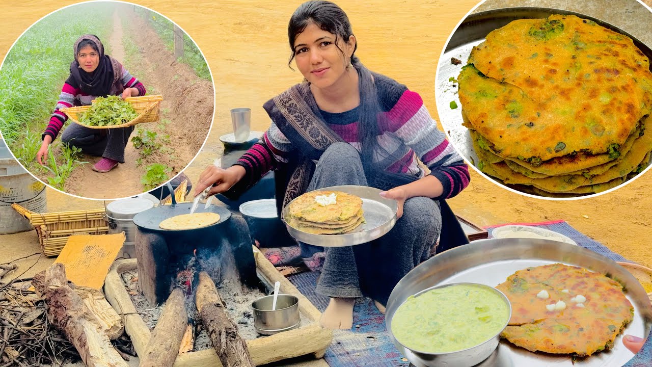 Making Aalu Mattar Paratha & Bathua Raita in Haryanvi Style | Pure Desi Food🔥