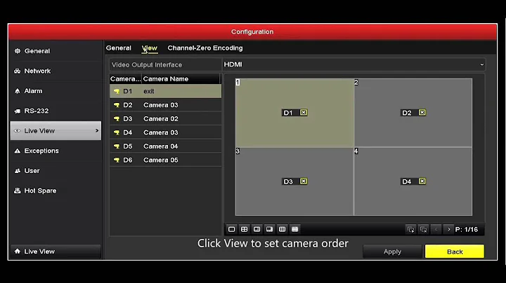 How to configure live view for HDMI and VGA output