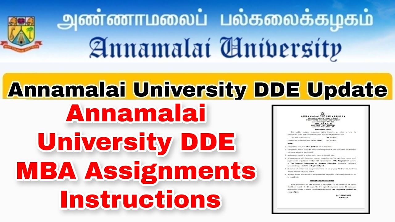 Annamalai University DDE MBA Assignments Instructions Full Details Annamalai University DDE MBA Assignments Instructions Full Details
