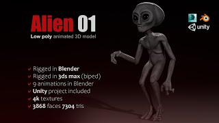 Game ready 3d model of "Grey" alien
