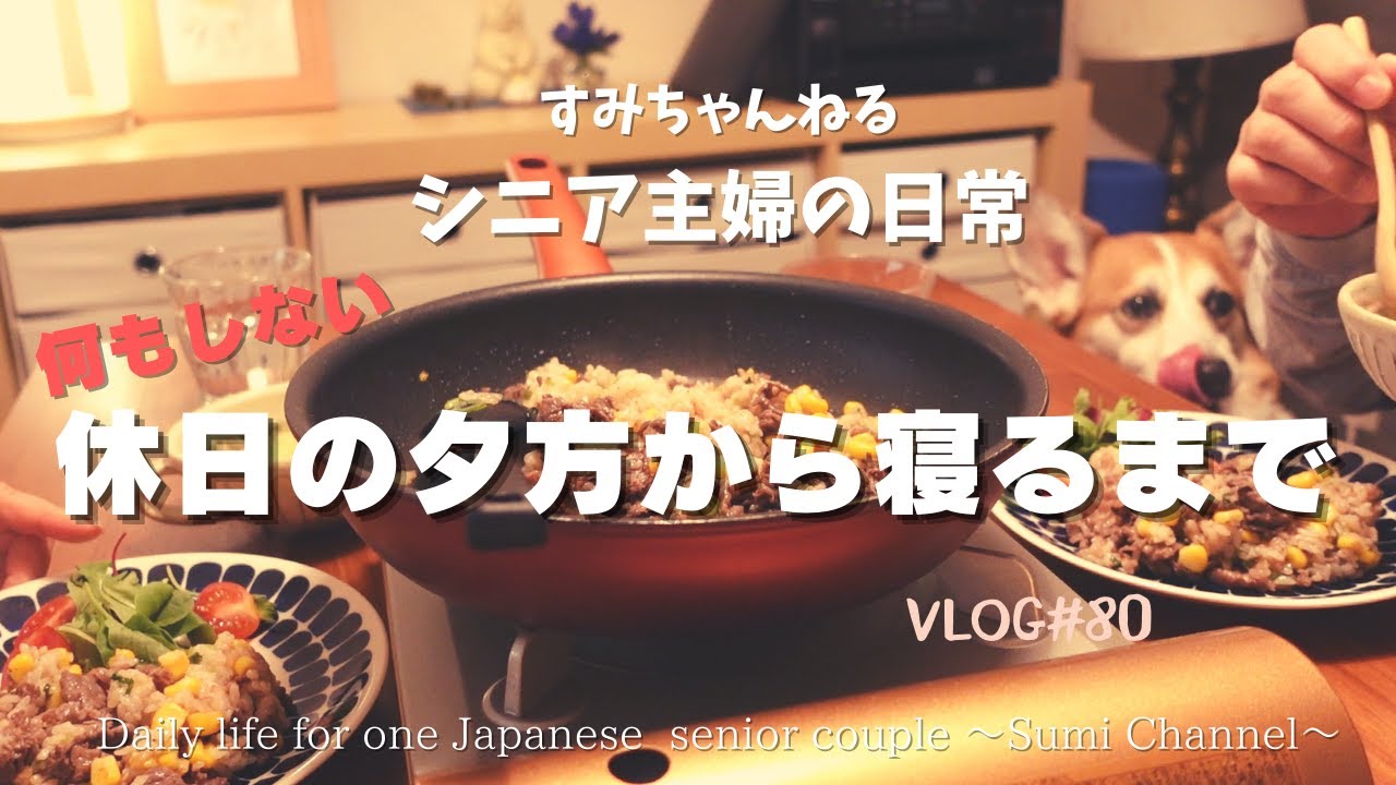 【シニアVLOG#80】休日の夕方から寝るまで／柳宗理のフライパン／マロのフードスタンド／ペッパーライス／Daily life for one Japanese senior couple