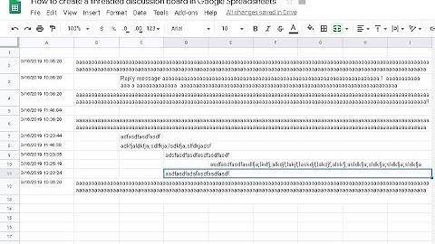 Create fully threaded discussion board in Google spreadsheets with time stamp & protected posting