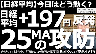 【日経平均－今日はどう動く？】日経平均＋197の反発。この後は25MAの攻防か？　米市場はまちまち。金利はピークから少し下落し、株式市場にはやや安心感が出ている。感謝祭に突入する相場の今後を読み解く。