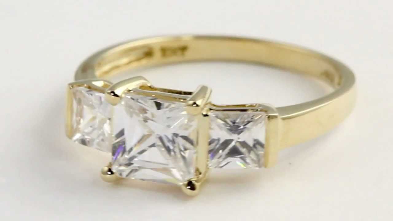 10k Gold Triple Princess-Cut DiamonUltra™ Cubic Zirconia Anniversary Ring
