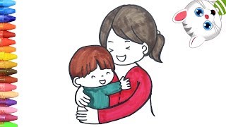 الرسم والتلوين للأطفال | كيفية رسم الأم والطفل  مع ميمي | الرسم للأطفال | الأطفال ألوان الفيديو