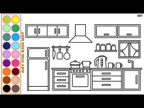 Tô Màu Nhà Bếp - The Kitchen | Kitchen Drawing Easy | Vẽ tranh tô màu Nhà bếp