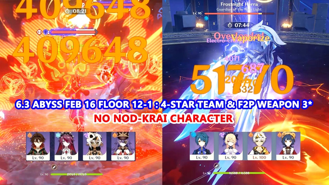 6.3 Abyss Feb 16 Floor 12-1 : 4-Star Team & F2P Weapon 3-Star | No Nod-Krai Character