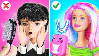 MAKEOVER BAIK VS BURUK || Kerajinan Boneka Wednesday vs Enid! Kiat Parenting Kreatif oleh 123 GO!