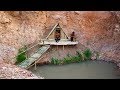 Build bamboo house near nature swimming pool on the cliff  building skill