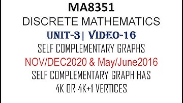 MA8351| DISCRETE MATHEMATICS| UNIT-3| VIDEO-16| SELF COMPLEMENTARY GRAPHS