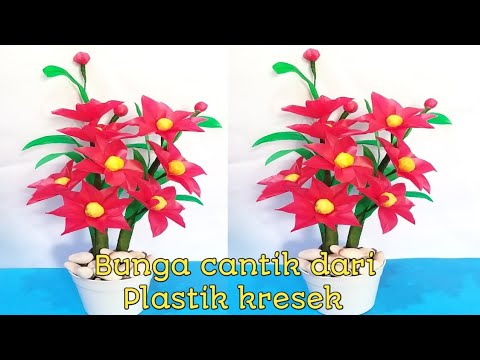 DIY cara  buat  bunga cantik dari  plastik  kreskek hiasan  