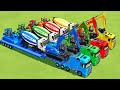 Transporting excavator mixer truck bulldozer police cars to garage with man truck  fs22