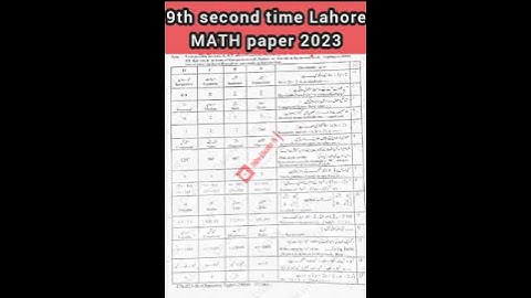 9th Class Second Time Lahore Math Paper 2023