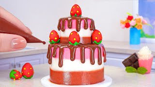 Strawberry Chocolate Cake 🍫🍓 Sweet Miniature Strawberry Cake Decorating | Best Of Tiny Cakes