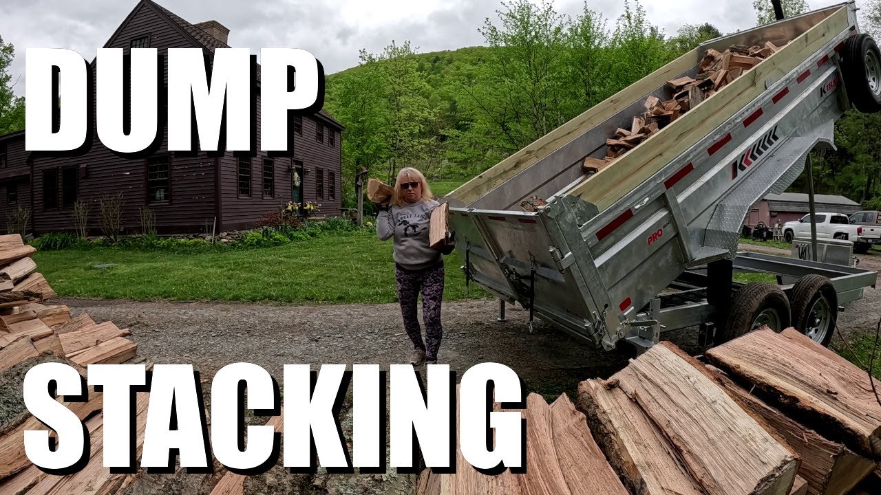 Stacking wood with the dump trailer - 113 - YouTube