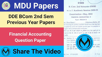 MDU DDE BCom 2nd Sem Financial Accounting Previous Year Question Paper | #mdu_official