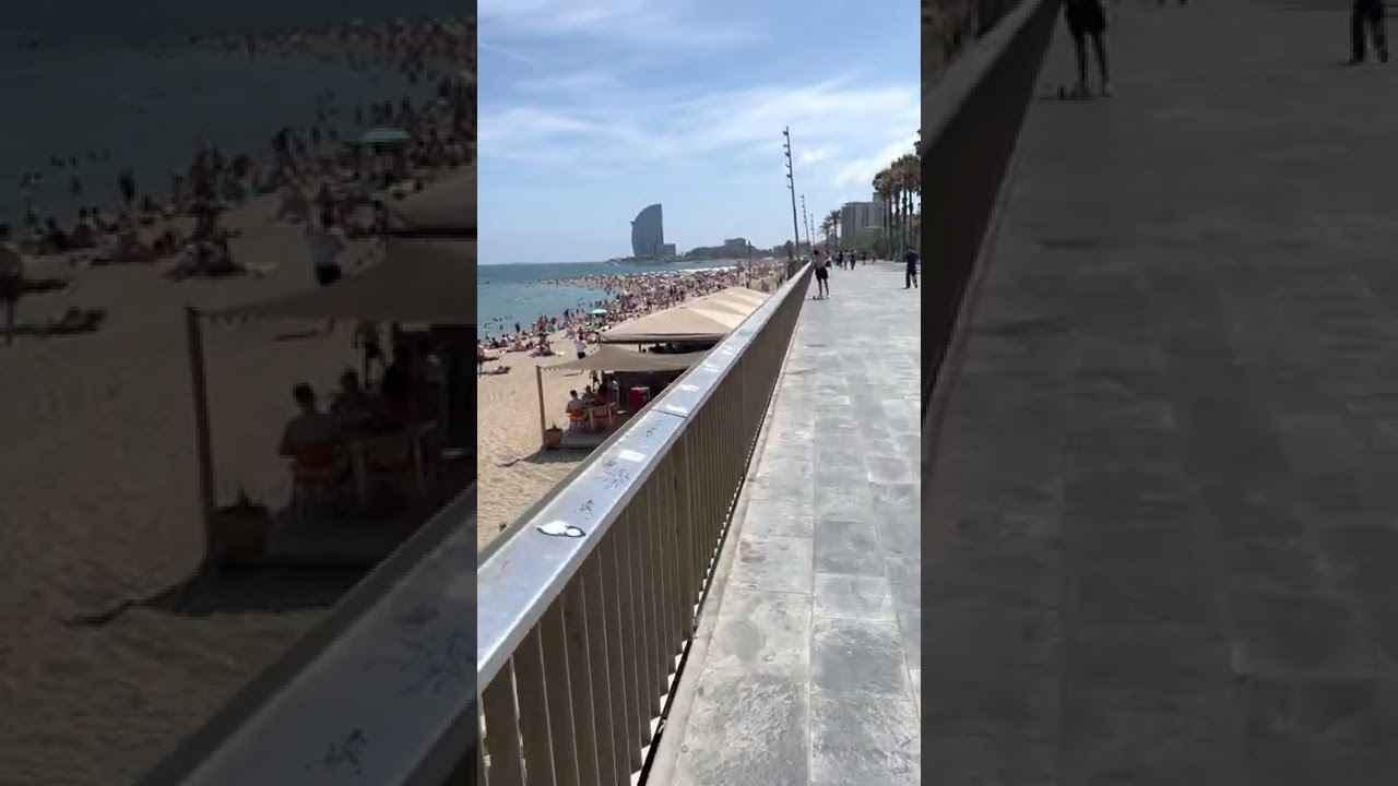 Walking along the Beach with Hotel W view 🏖Barcelona