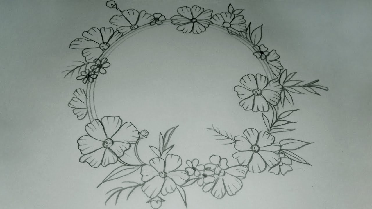 Floral frame composed in a circle Hand drawn plants and flowers Sketched  style monochrome vector illustration  Stock Image  Everypixel